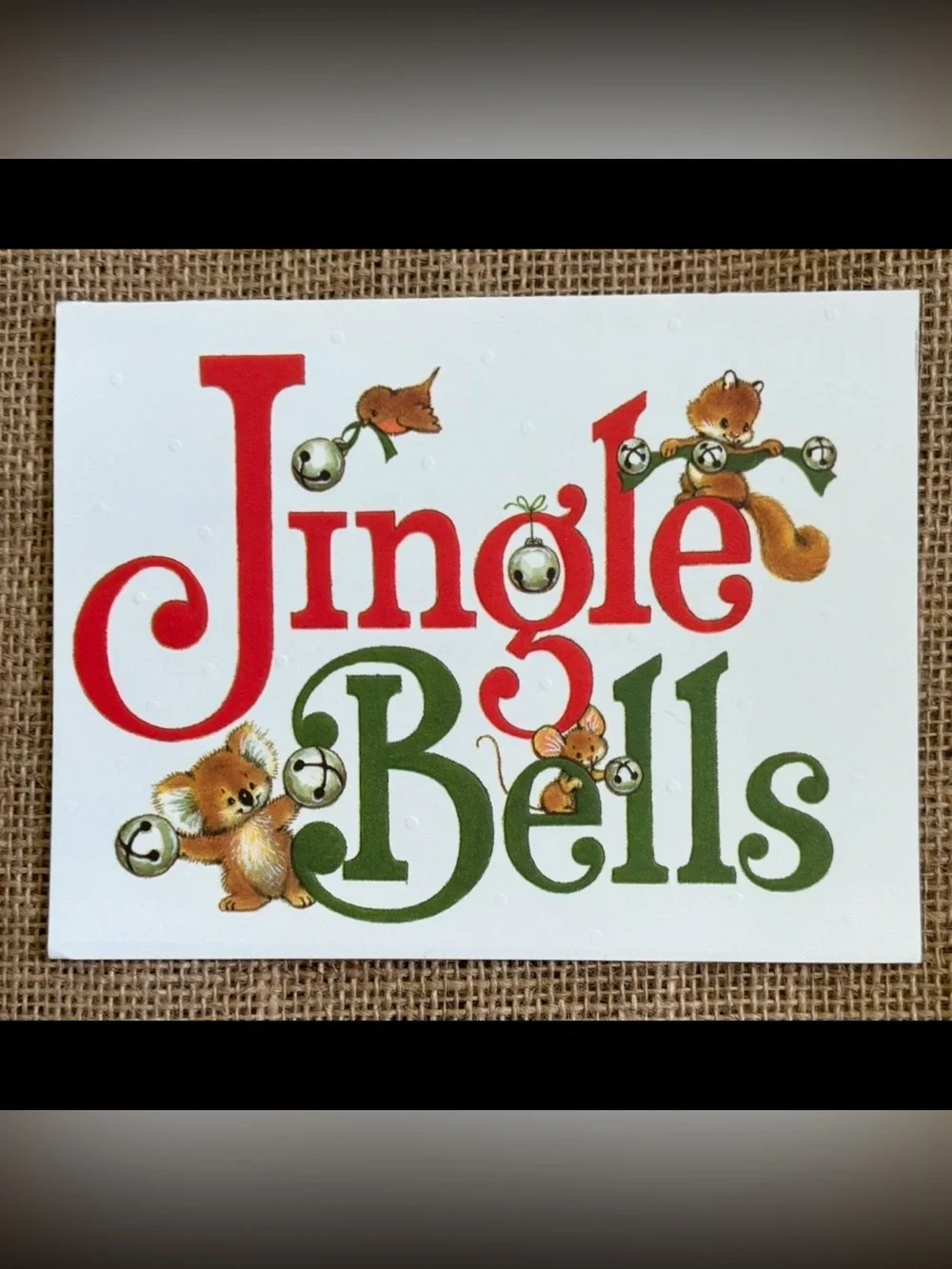 Vintage Jingle Bells Christmas Card Animals Koala Squirrel Mouse Bird Framable